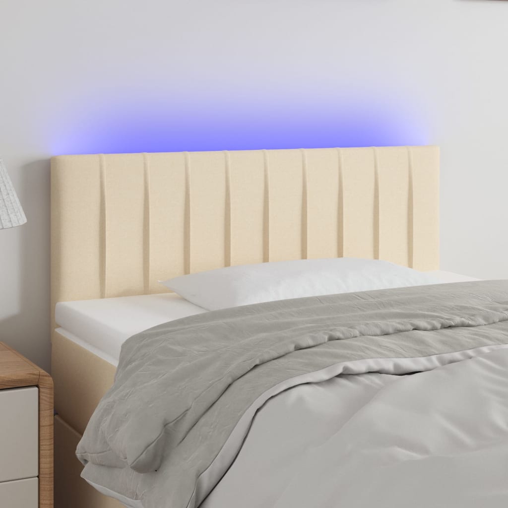 vidaXL LED горна табла за легло, кремава, 80x5x78/88 см, плат