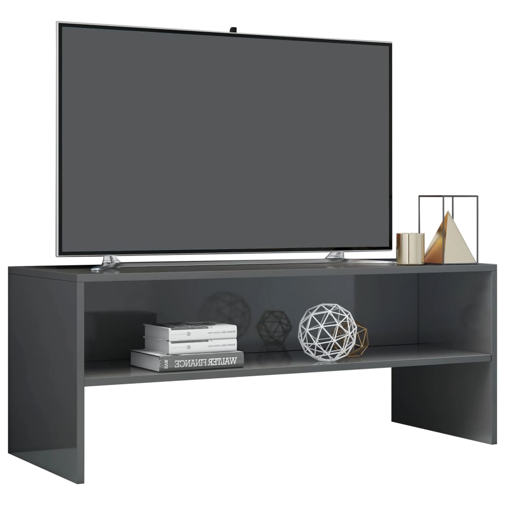 vidaXL ТВ шкаф, сиво със силен гланц, 100x40x40 см, ПДЧ