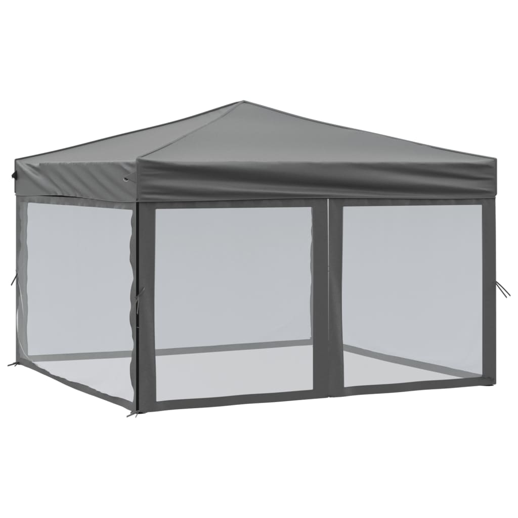 vidaXL Сгъваема парти палатка със странични стени, антрацит, 3x3 м