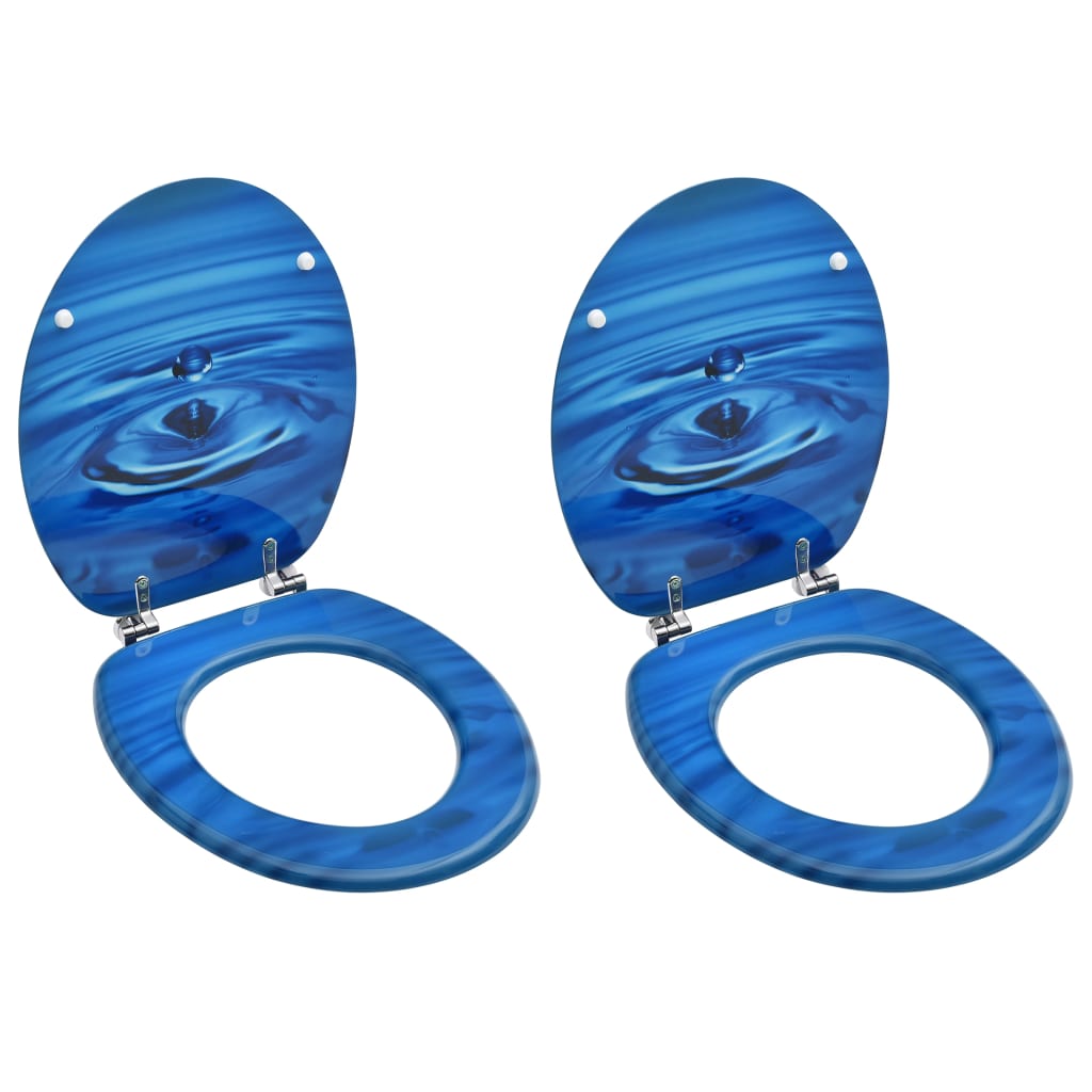 vidaXL WC тоалетни седалки с капак, 2 бр, МДФ, дизайн сини водни капки