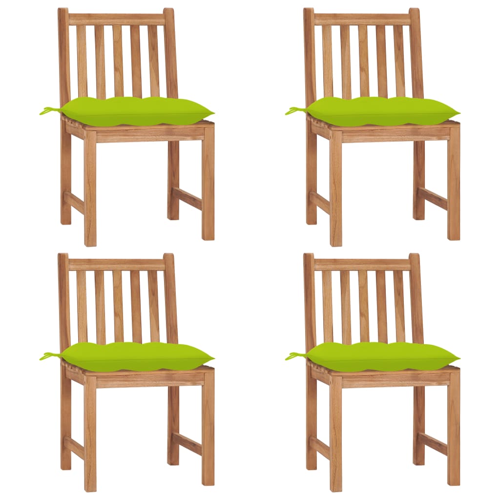 vidaXL Градински столове 4 бр с възглавници тиково дърво масив