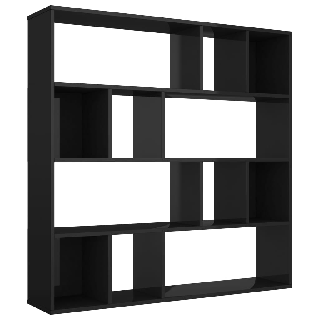vidaXL Разделител за стая/библиотека, черен гланц, 110x24x110 см, ПДЧ