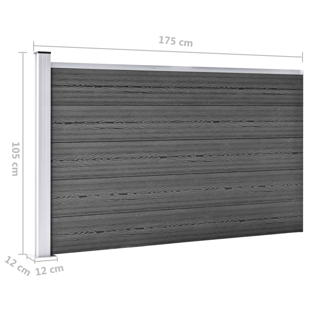 vidaXL Комплект оградни панели, WPC, 699x105 см, черен