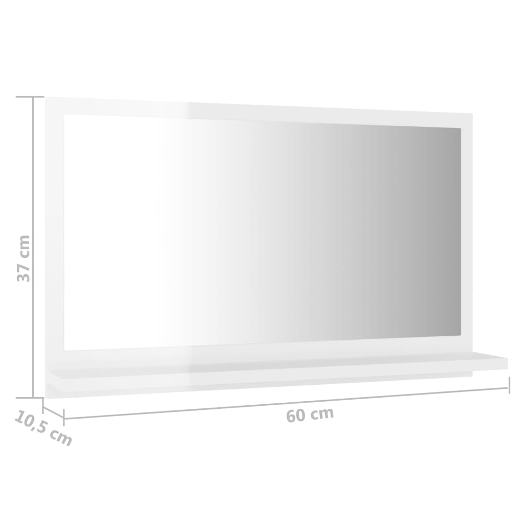 vidaXL Огледало за баня, бял гланц, 60x10,5x37 см, ПДЧ