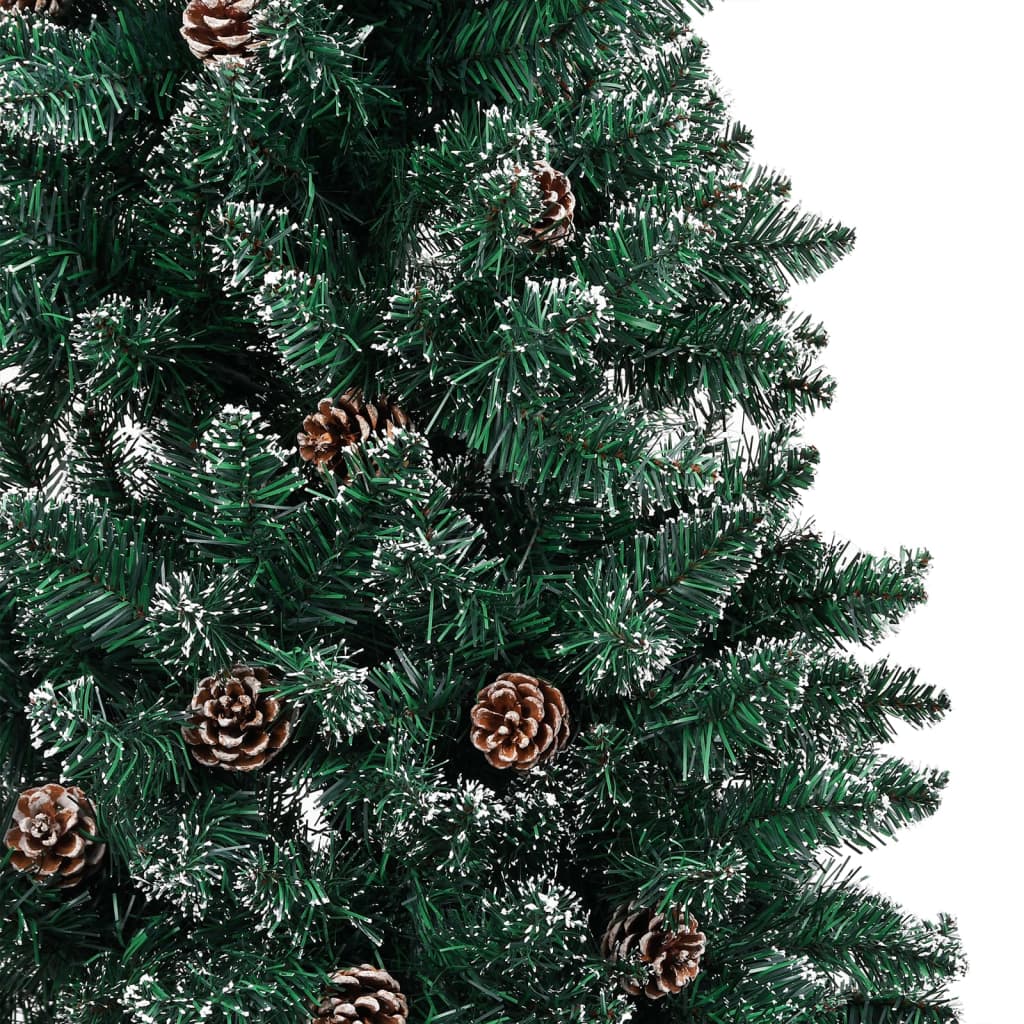 vidaXL Слим осветена елха с истинско дърво и бял сняг зелена 180 см