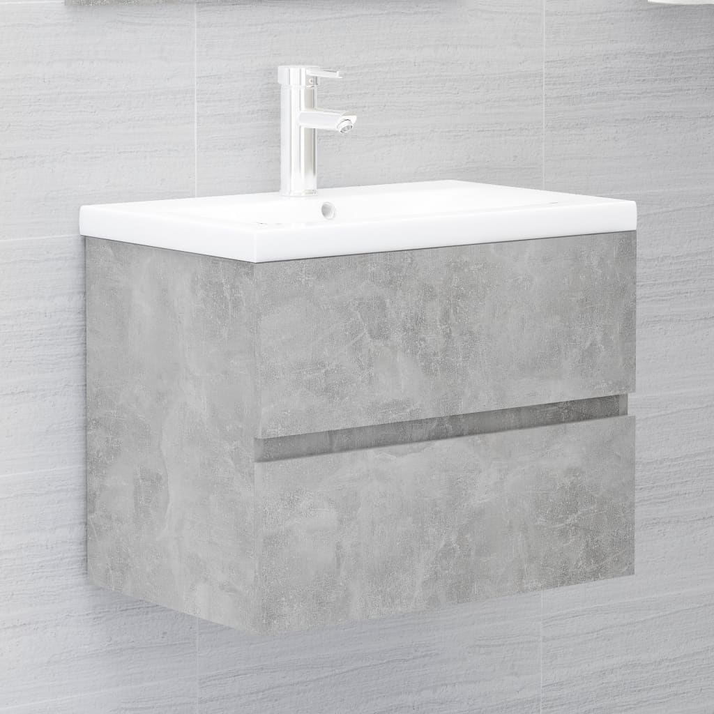 vidaXL Долен шкаф за мивка, бетонно сив, 60x38,5x45 см, ПДЧ