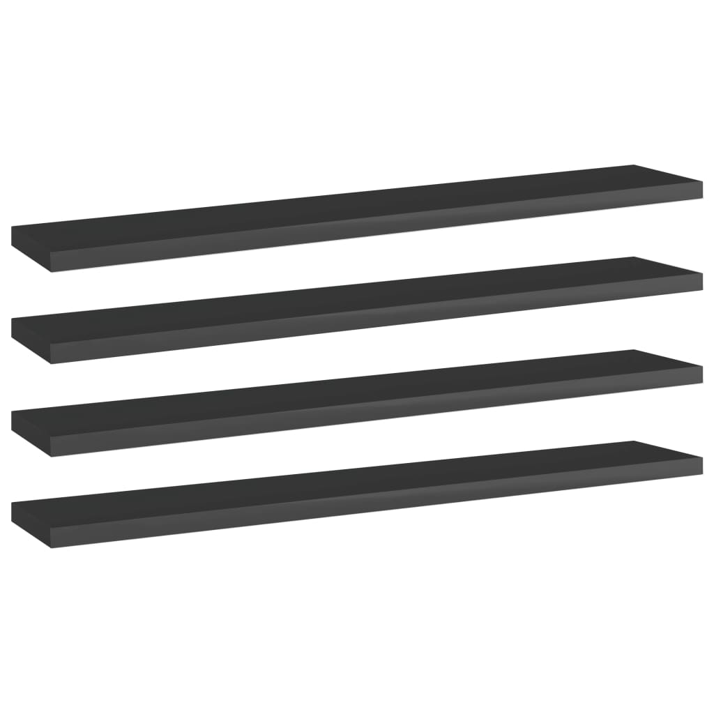 vidaXL Рафтове за етажерка, 4 бр, черен гланц, 60x10x1,5 см, ПДЧ
