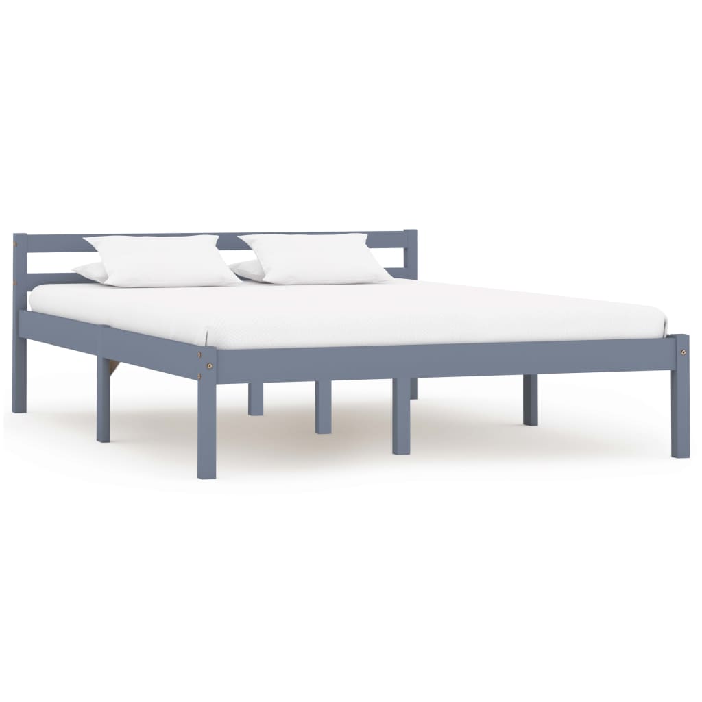 vidaXL Рамка за легло, сива, бор масив, 140x200 см