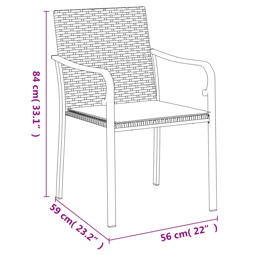 vidaXL Градински стол с възглавници 2 бр черни 56x59x84 см полиратан