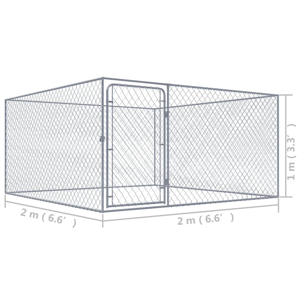 vidaXL Дворна клетка за кучета, поцинкована стомана, 2x2x1 м