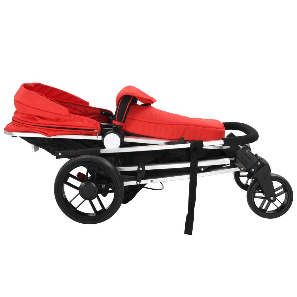 vidaXL Бебешка количка 2 в 1 алуминиева червено и черно