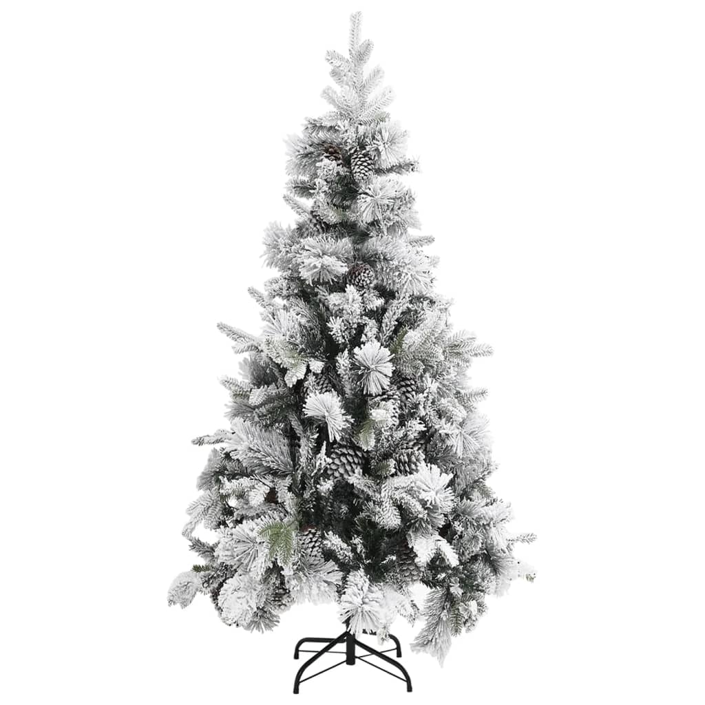 vidaXL Коледна елха с флокиран сняг и шишарки, 225 см, PVC и PE