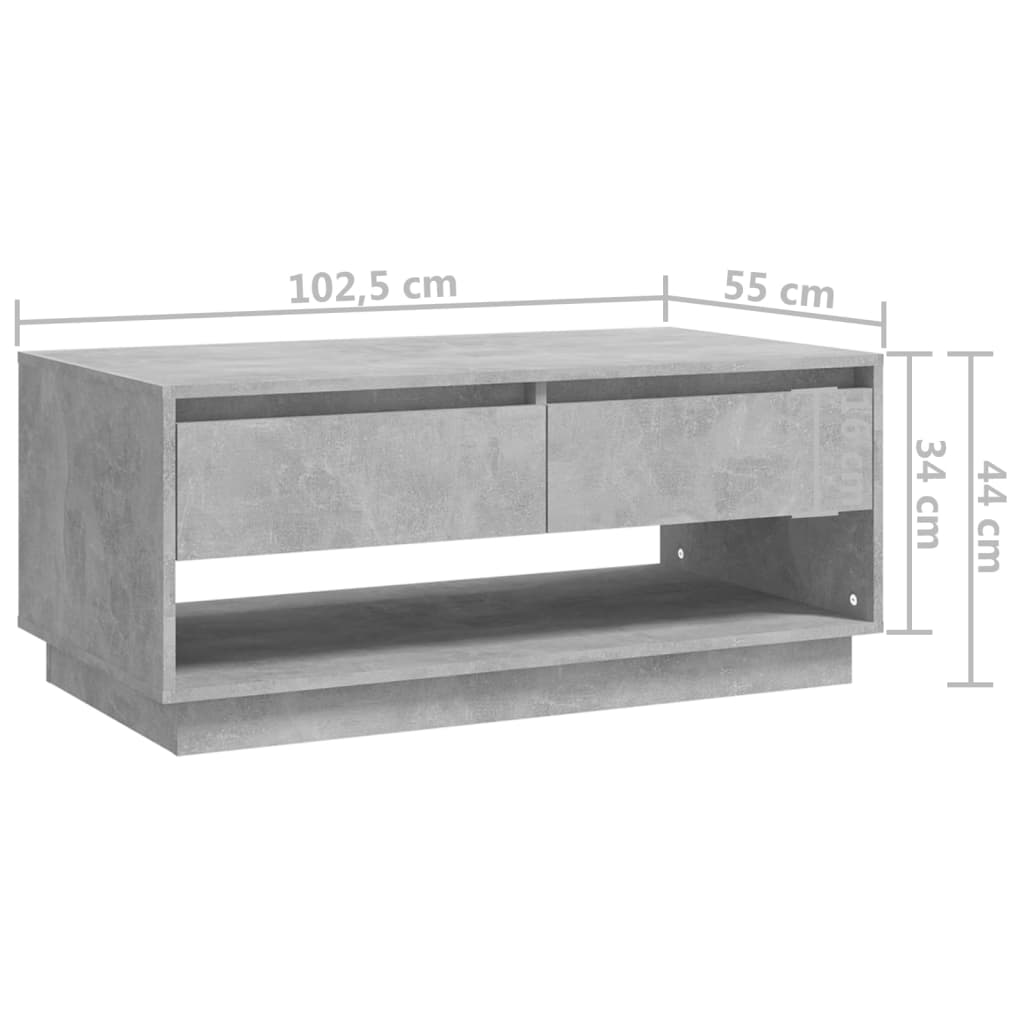 vidaXL Маса за кафе, бетонно сива, 102,5x55x44 см, ПДЧ