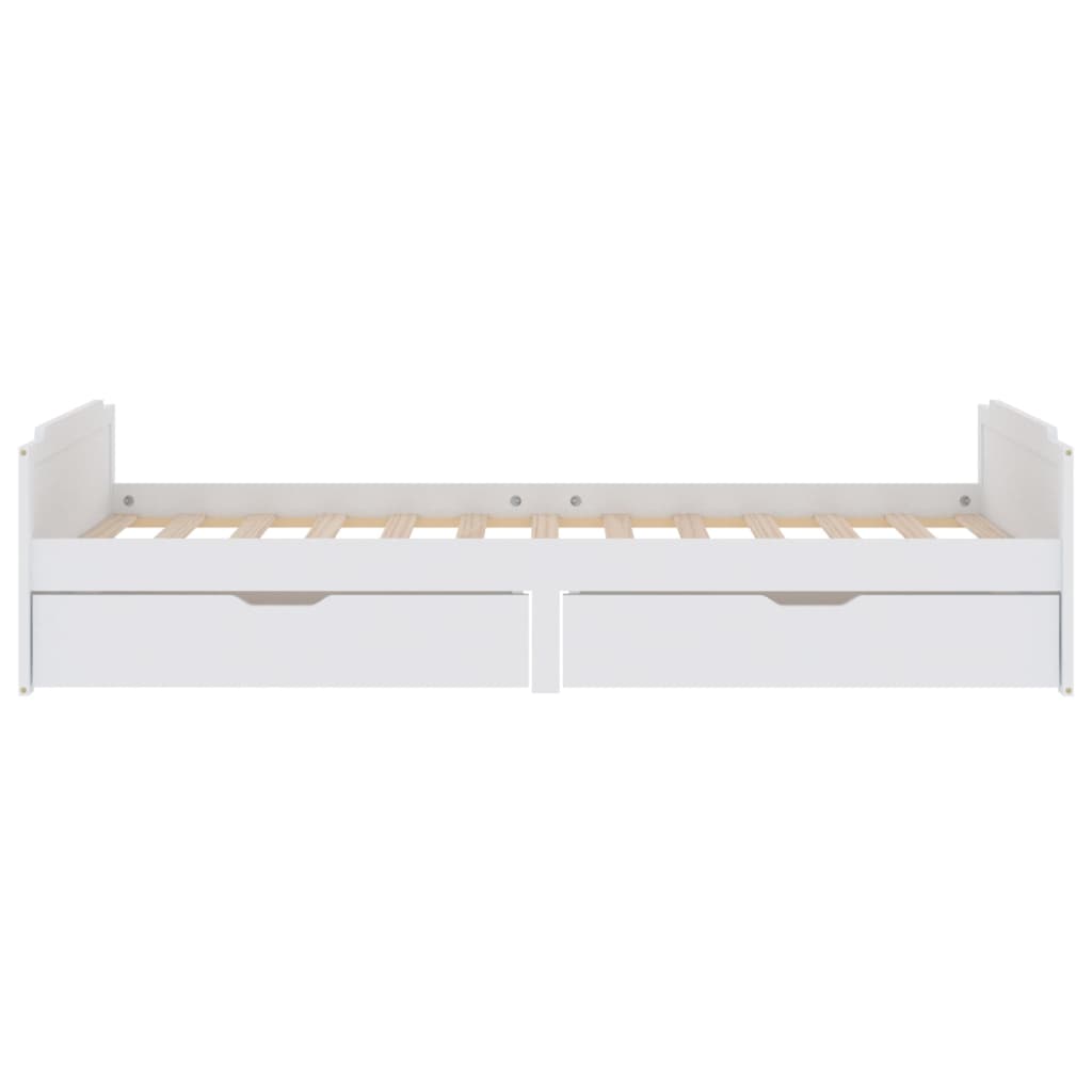 vidaXL Рамка за легло с чекмеджета, бяла, бор масив, 90х200 см