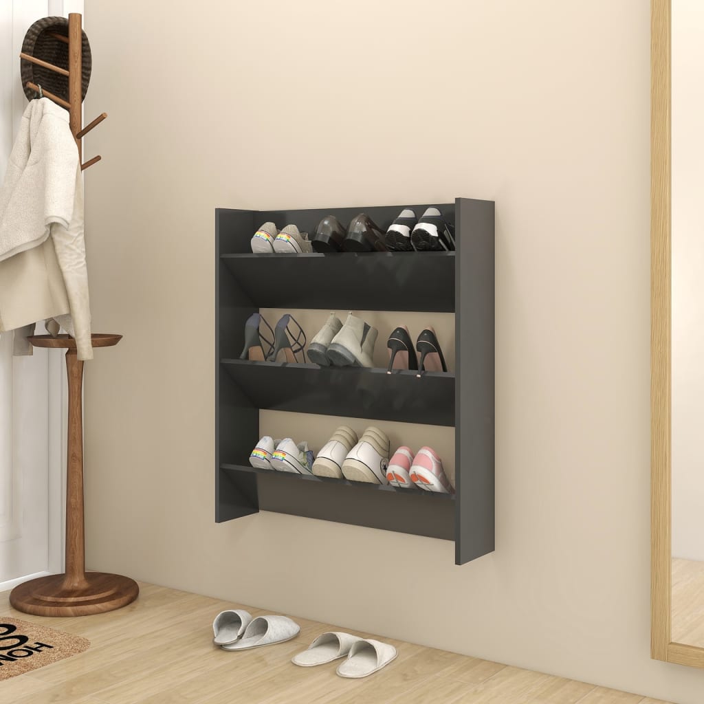 vidaXL Стенен шкаф за обувки, сив, 80x18x90 см, ПДЧ