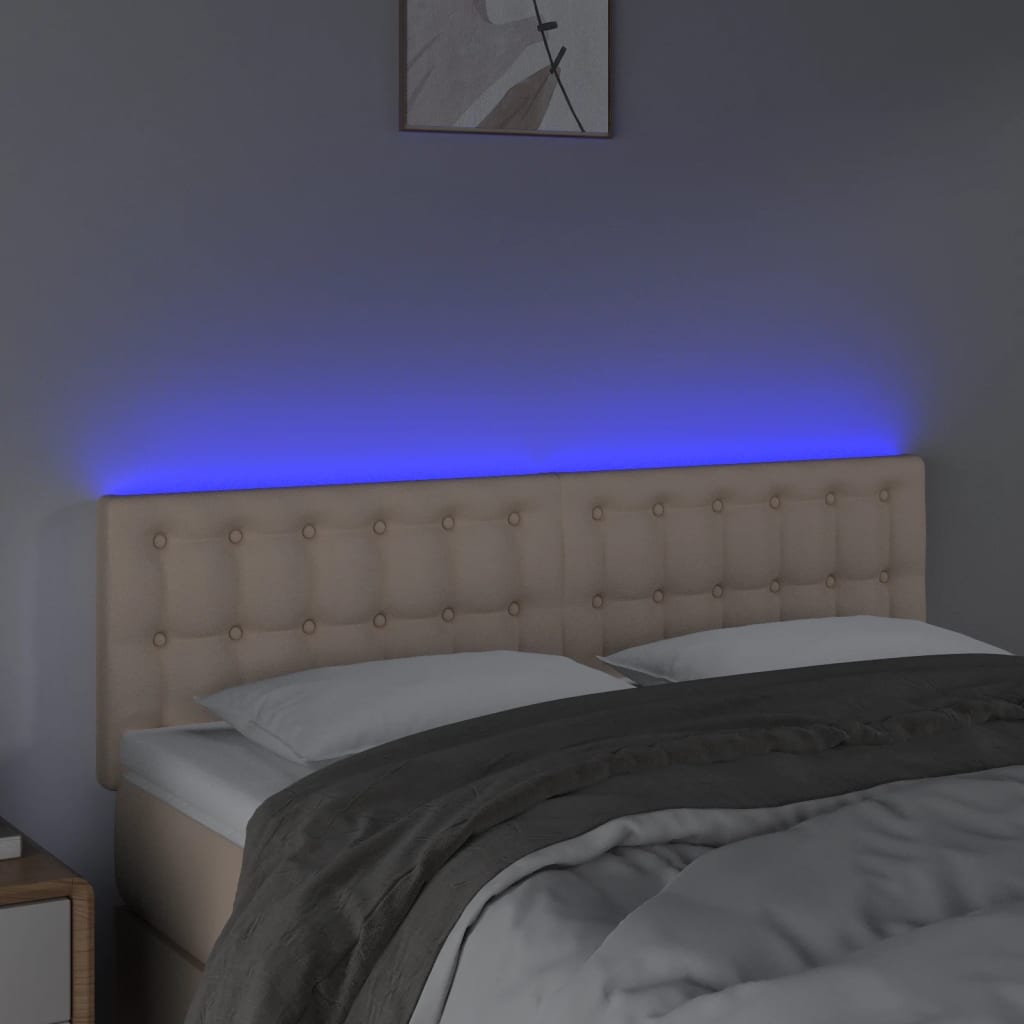vidaXL LED Горна табла за легло, капучино, 144x5x78/88 см