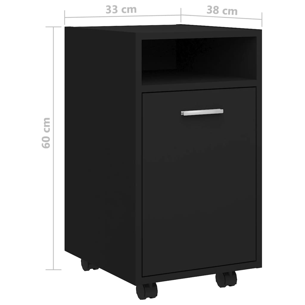 vidaXL Страничен шкаф с колелца, черен, 33x38x60 см, ПДЧ