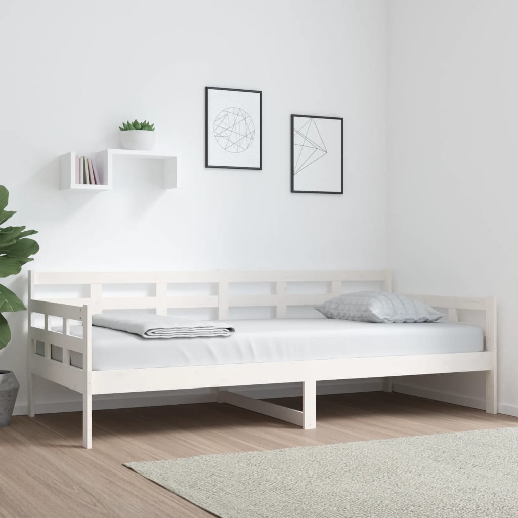 vidaXL Дневно легло, бяло, борово дърво масив, 90x200 см