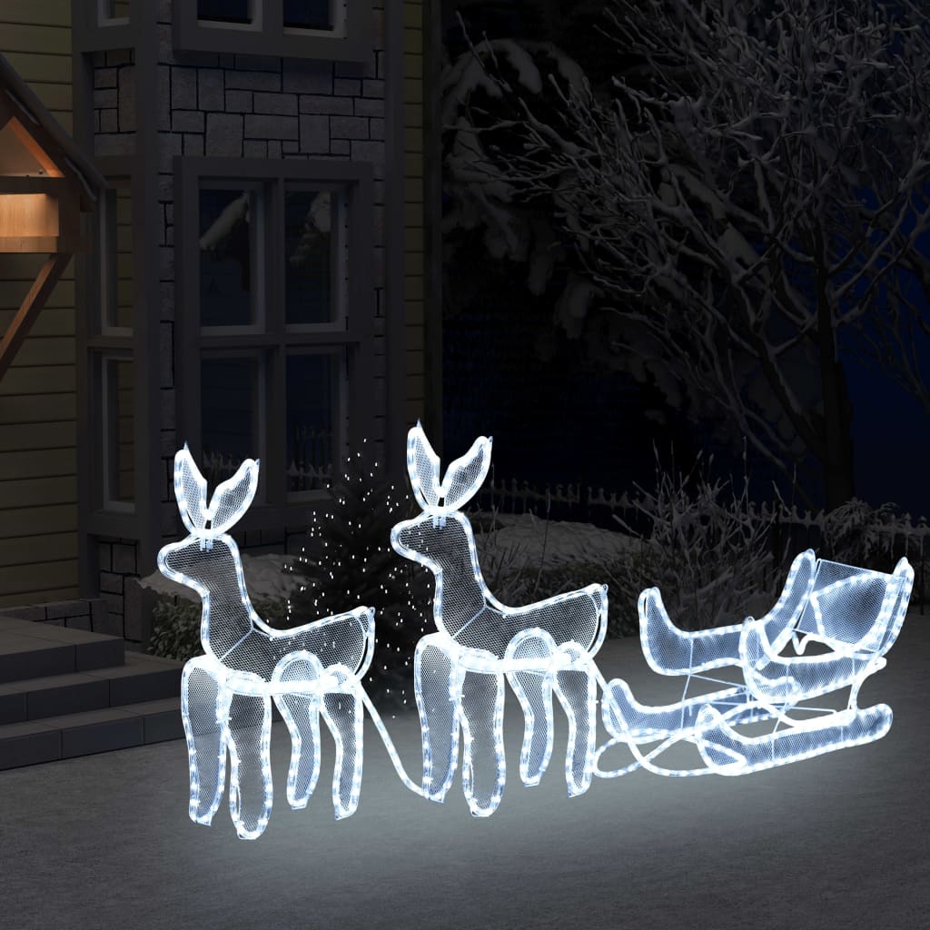 vidaXL Коледна украса, 2 светещи елена с шейна, мрежа, 648 LED