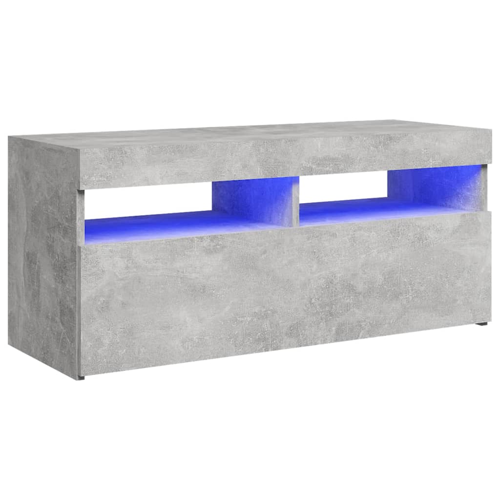 vidaXL ТВ шкаф с LED осветление, бетонно сив, 90x35x40 см