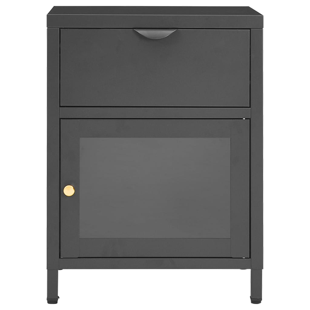 vidaXL Нощно шкафче, антрацит, 40x30x54,5 см, стомана и стъкло
