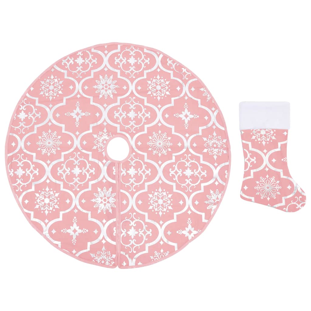 vidaXL Луксозна пола за коледна елха с чорапче, розова, 90 см, плат