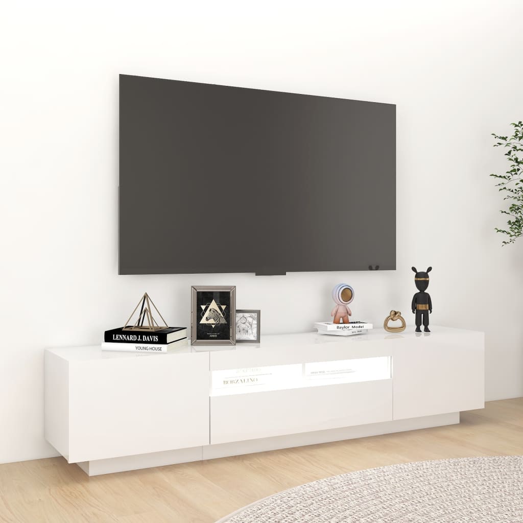 vidaXL ТВ шкаф с LED осветление, бял гланц, 180x35x40 см