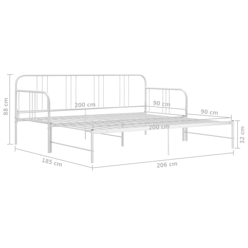 vidaXL Рамка за легло, разтегателен диван, бяла, метал, 90x200 см