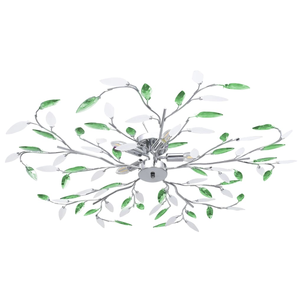 vidaXL Лампа за таван с акрилни кристални листа за 5 крушки E14 зелена