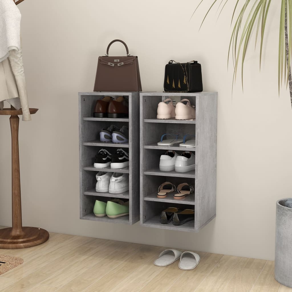 vidaXL Шкафове за обувки, 2 бр, бетонно сиви, 31,5x35x70 см, ПДЧ