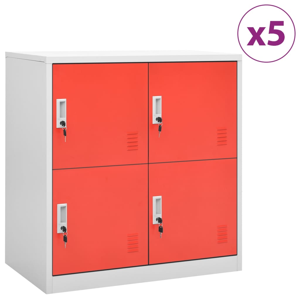 vidaXL Заключващи шкафове 5 бр светлосиво/червено 90x45x92,5см стомана