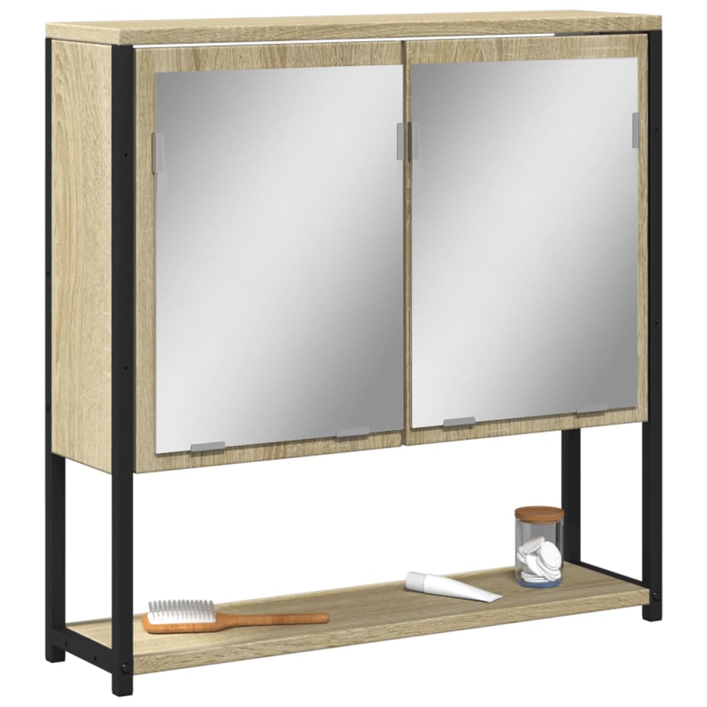 vidaXL Шкаф за баня с огледало, дъб сонома, 60x16x60 см, ПДЧ