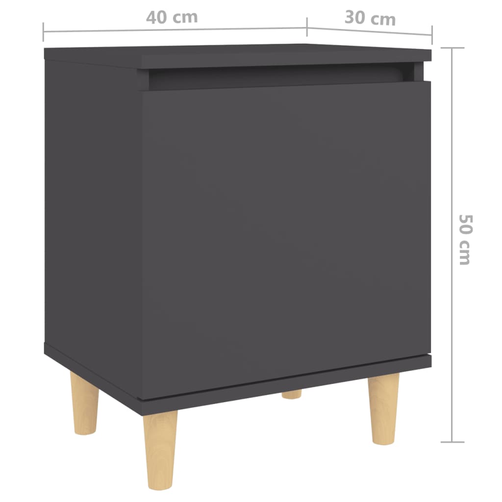 vidaXL Нощно шкафче с крака от дървен масив, сиво, 40x30x50 см