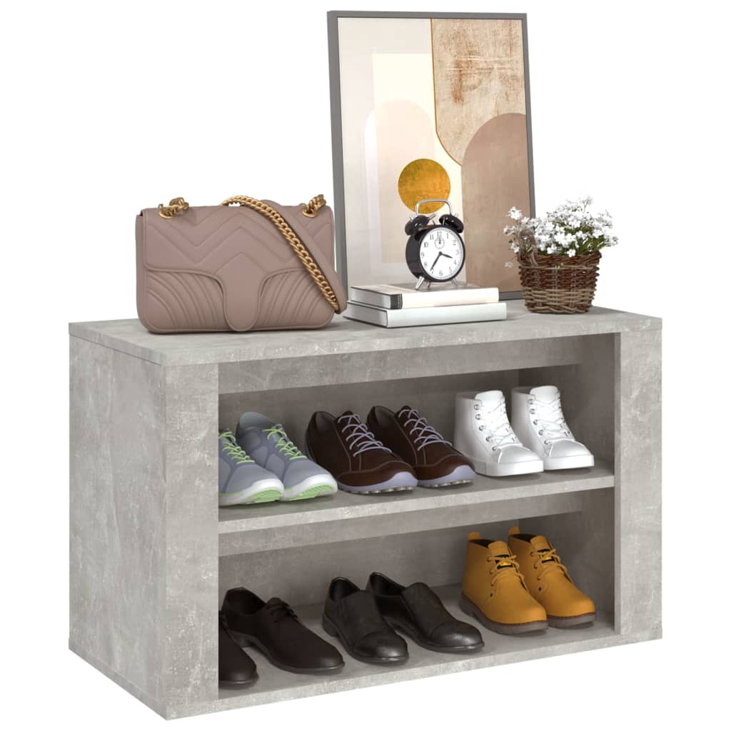 vidaXL Етажерка за обувки, бетонно сива, 75x35x45 см, инженерно дърво