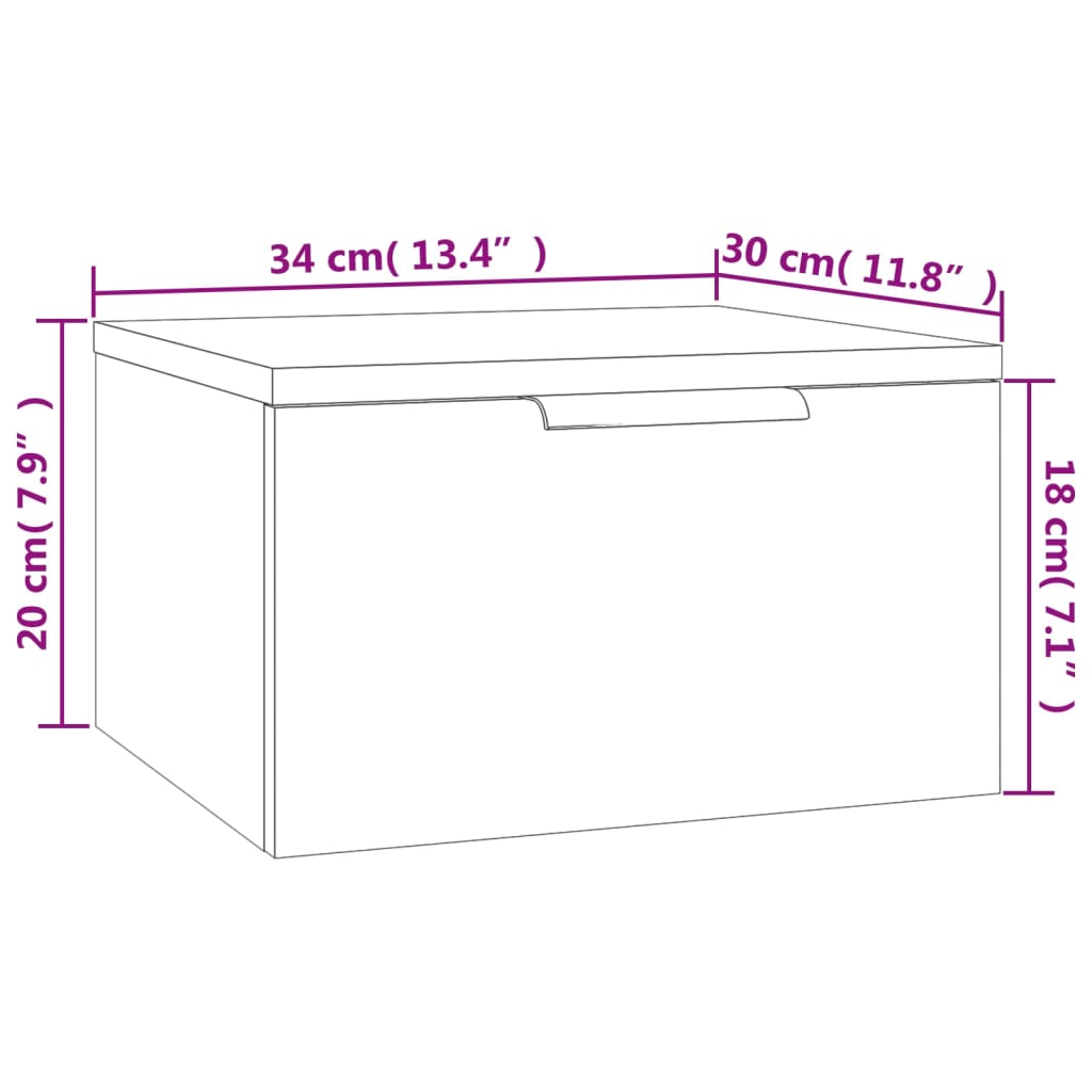 vidaXL Нощно шкафче за стенен монтаж, черно, 34x30x20 см