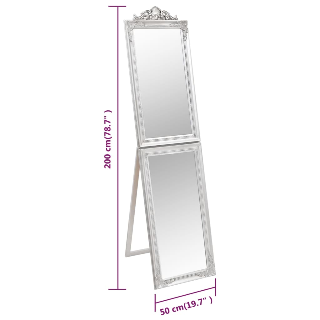 vidaXL Стоящо огледало, сребристо, 50x200 см