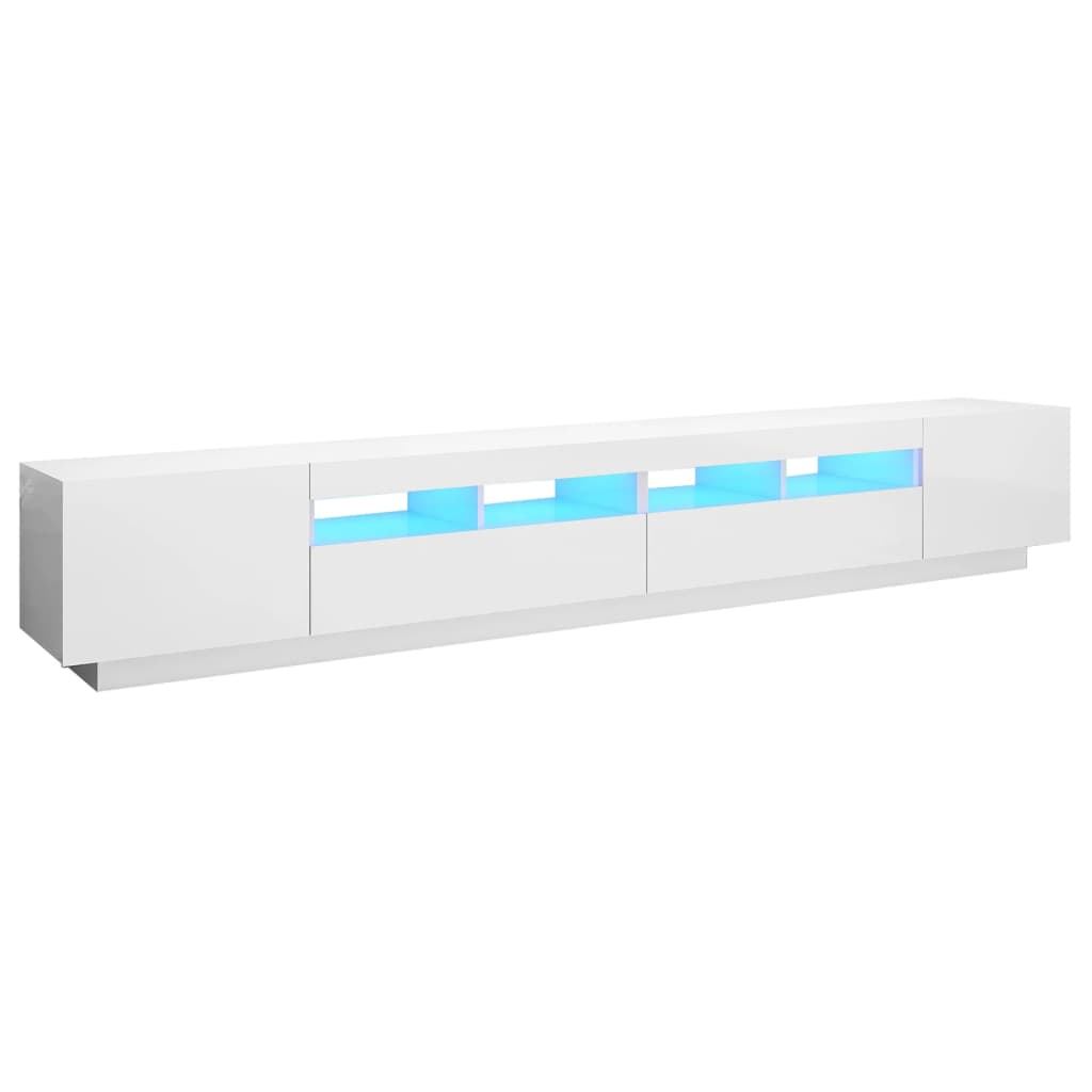 vidaXL ТВ шкаф с LED осветление, бял гланц, 260x35x40 см