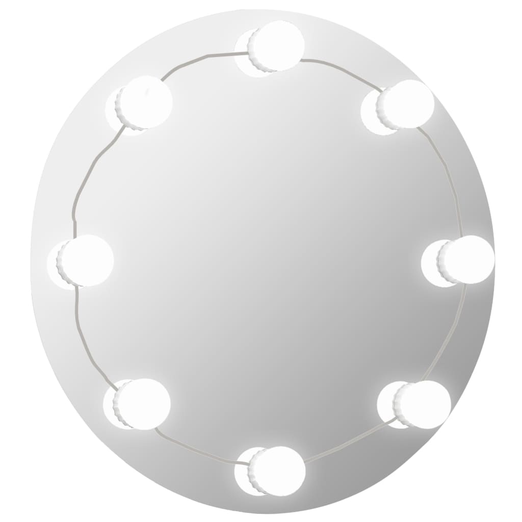 vidaXL Стенно огледало без рамка, с LED лампи, кръгло, стъкло