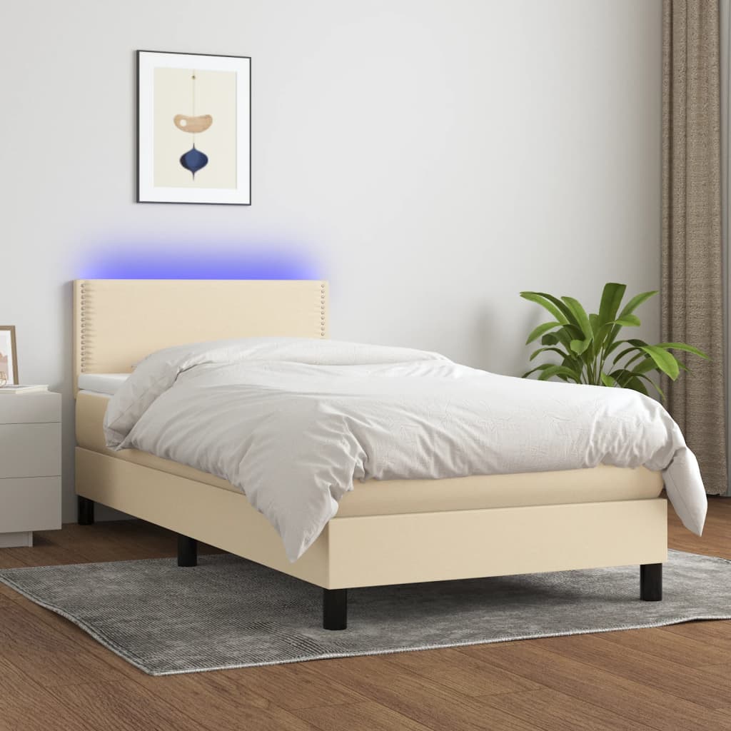vidaXL Боксспринг легло с матрак и LED, кремава, 90x200 см, плат