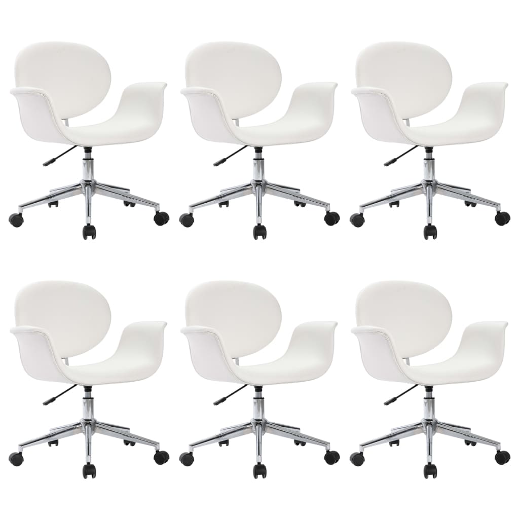 vidaXL Въртящи се трапезни столове, 6 бр, бели, изкуствена кожа