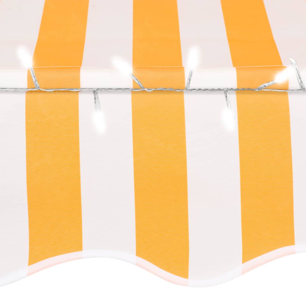 vidaXL Ръчно прибиращ се сенник с LED, 350 см, бяло и оранжево