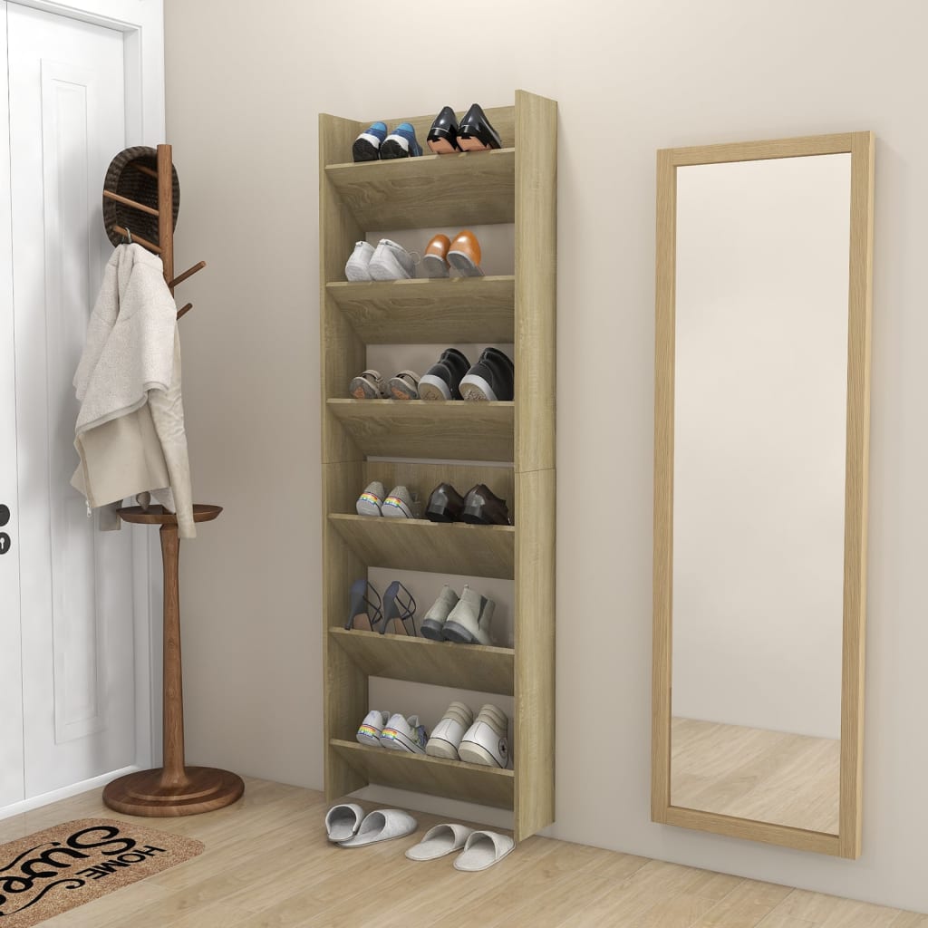 vidaXL Стенни шкафове за обувки, 2 бр, дъб сонома, 60x18x90 см, ПДЧ