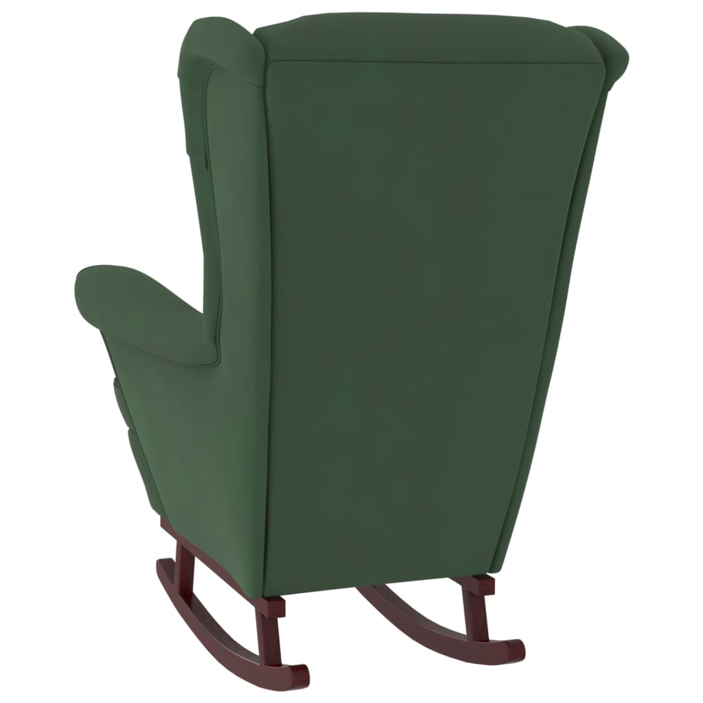 vidaXL Люлеещ стол с крака от каучуково дърво масив тъмнозелен кадифе