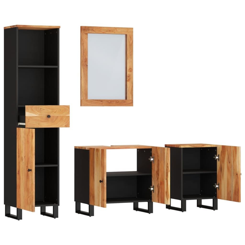 vidaXL Комплект мебели за баня, 4 части, масивна акациева дървесина