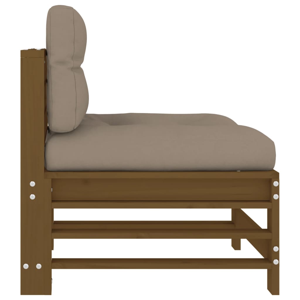 vidaXL Средни дивани с възглавници, 2 бр, меденокафяви, бор масив