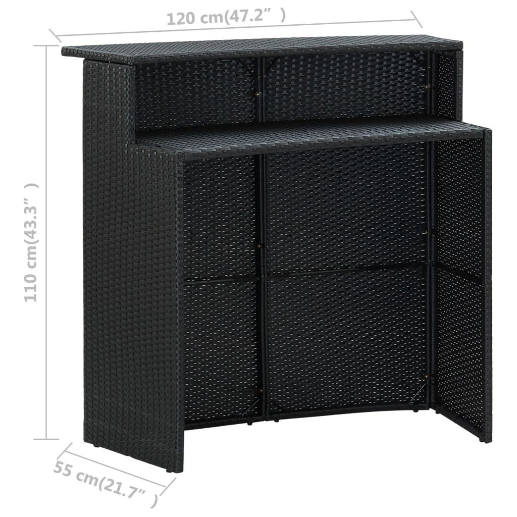 vidaXL Градински бар комплект с възглавници, 4 части, черен
