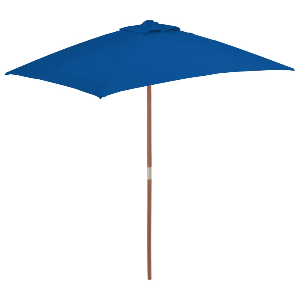 vidaXL Градински чадър с дървен прът, син, 150x200 см