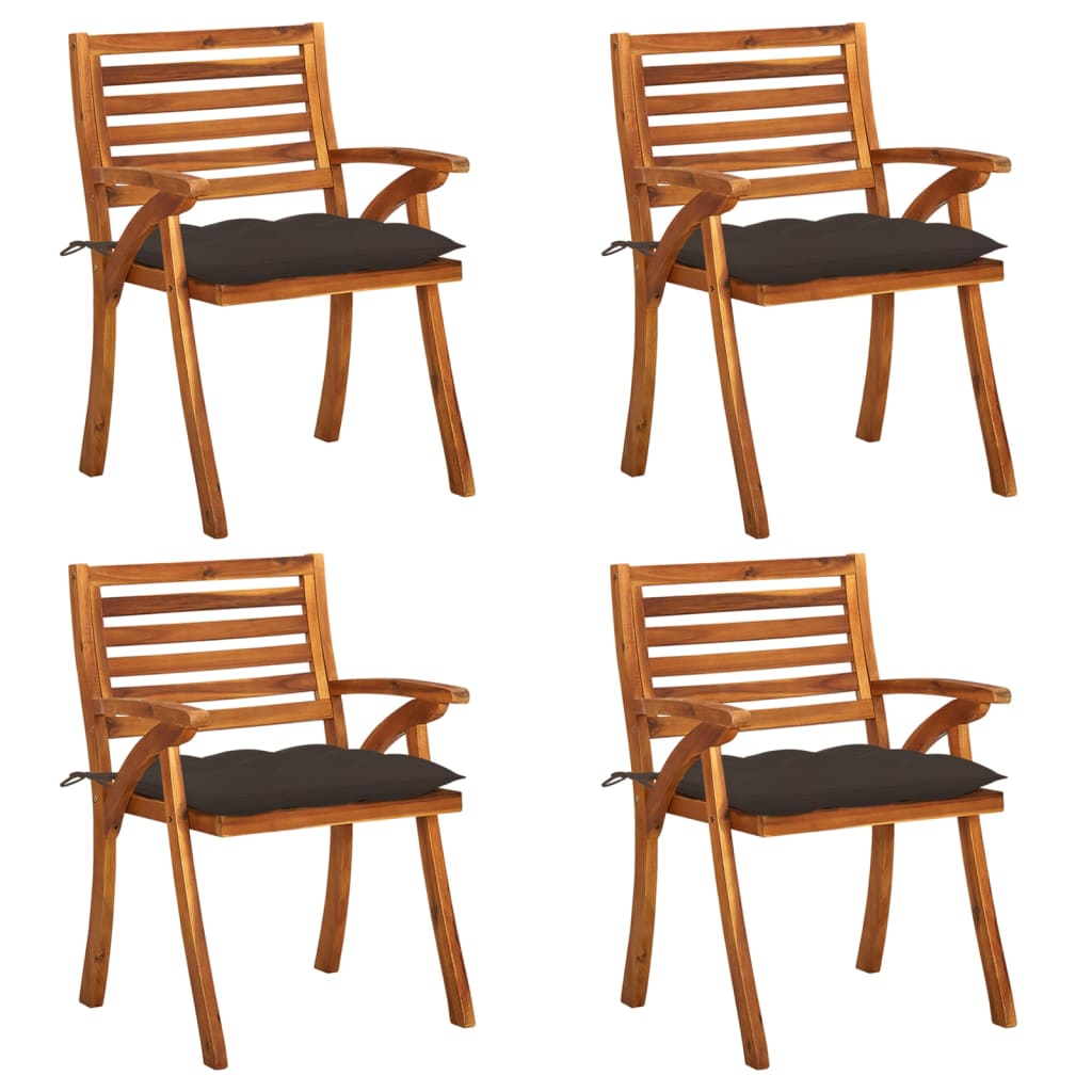 vidaXL Градински столове с възглавници, 4 бр, акация масив