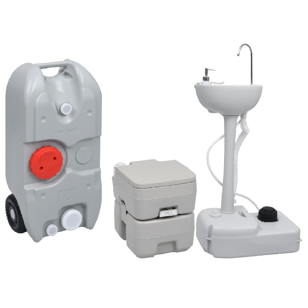 vidaXL Комплект преносими къмпинг тоалетна и мивка с резервоар за вода