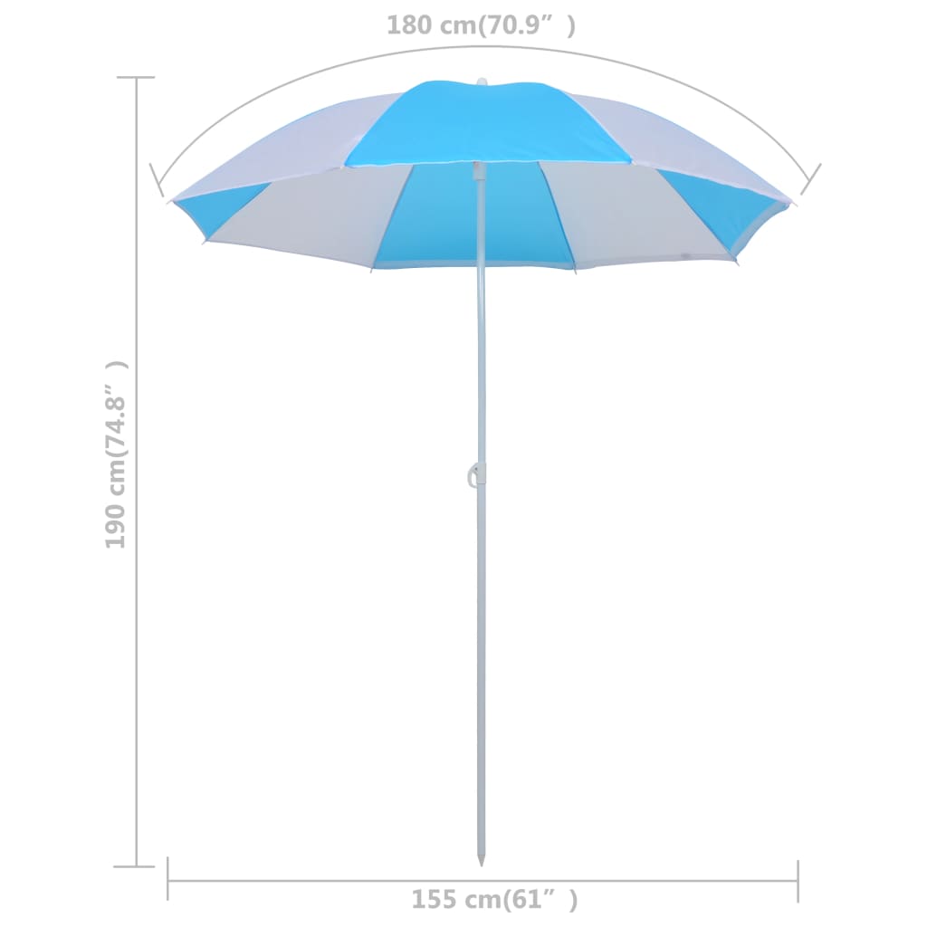 vidaXL Плажен чадър – подслон, синьо и бяло, 180 см, текстил